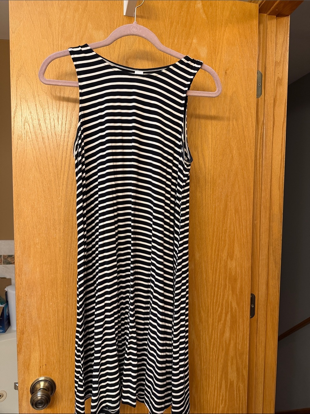 Old Navy Black and White Striped Midi Tank Dress
